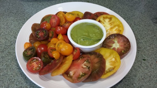 Heirloom Tomato Salad with Basil Avocado Dressing