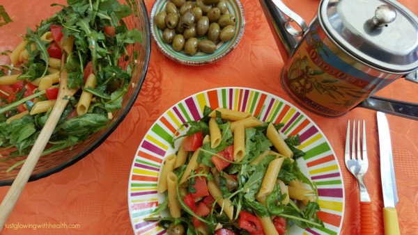 Gluten-Free Arugula Basil Tomato Pasta Salad