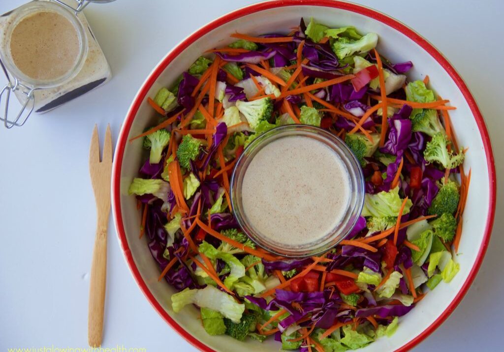 Asian Chop Salad with Almond Butter Garlic Dressing